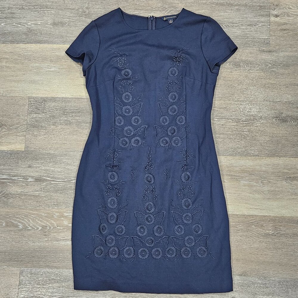 Brooks Brothers Navy Embroidered Sheath Dress Size 6